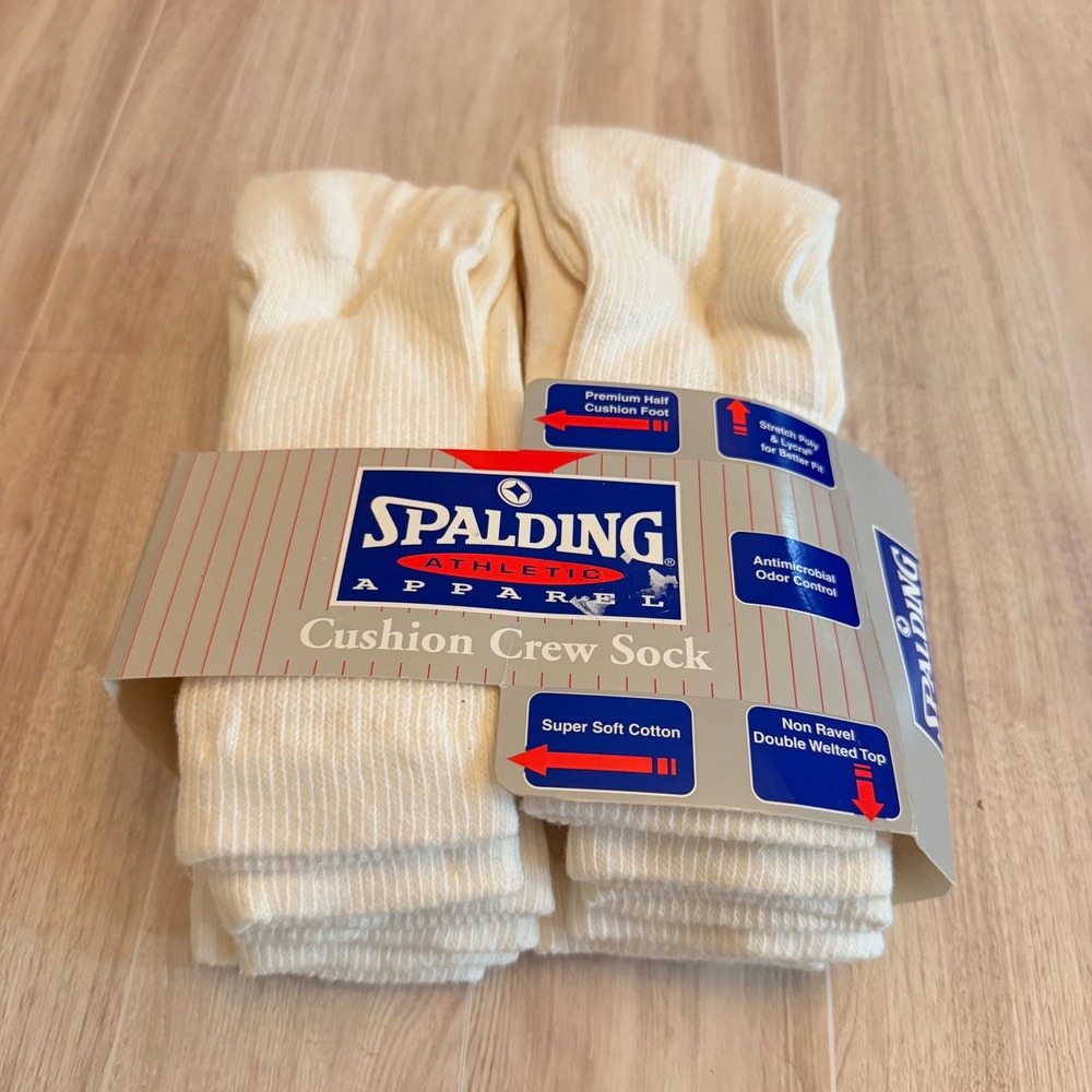 Spalding Cushion Crew Socks Mens OS White NEW Vintage Athletic 3 Pair Pack USA